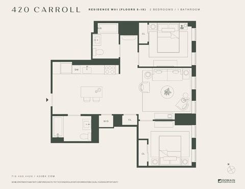 Floor plan for 2 beds, 2 baths, 944 sqft